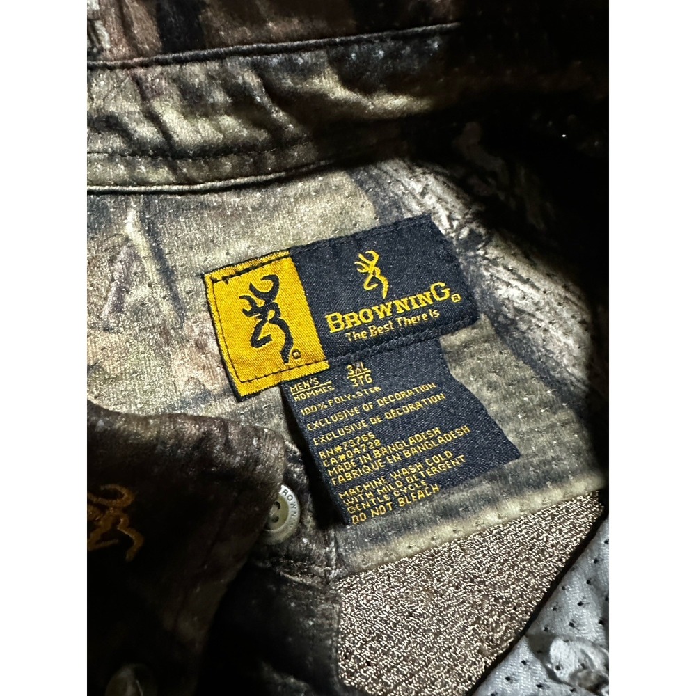 Browning Mens 3XL Camo Mesh Button Down Hunting Shirt Long Sleeve Zipper Pockets - Picture 4 of 6